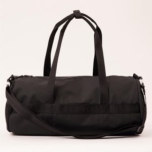 Girlfriend Collective Black Please Recycle Gym Bag Duffle